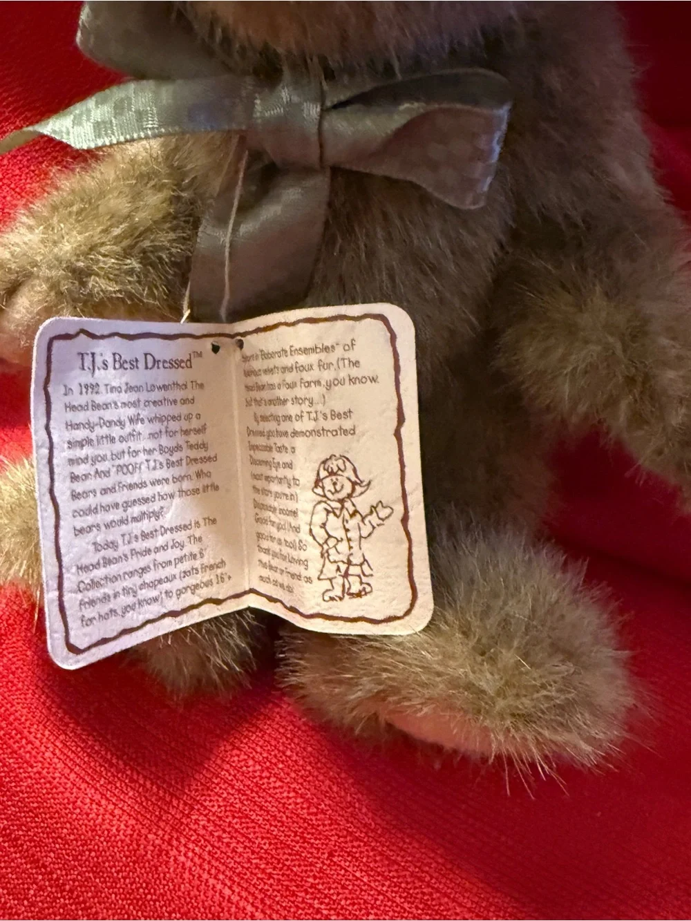 Plush Brown Boyd’s Bears Teddy Bear with Bow and Hat-Vintage- NWT